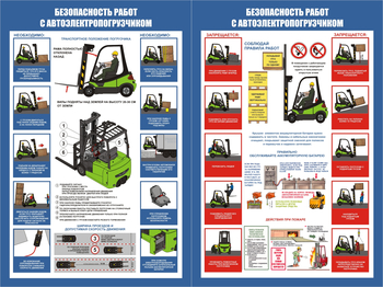 ПС50 Безопасность работ с электропогрузчиками (пленка самокл., А2, 2 листа) - Плакаты - Охрана труда на складе - Магазин охраны труда и техники безопасности stroiplakat.ru